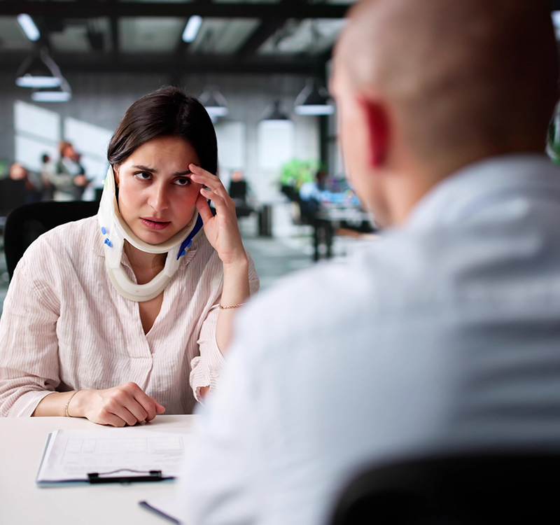Injured woman consults lawyer