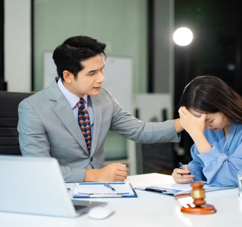 Worker suffering from headache